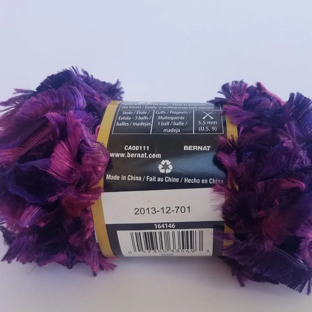 2 Skeins BERNAT Boa Color PARROT 3.5 oz each #5 Bulky Fashion Yarn Purple Pink